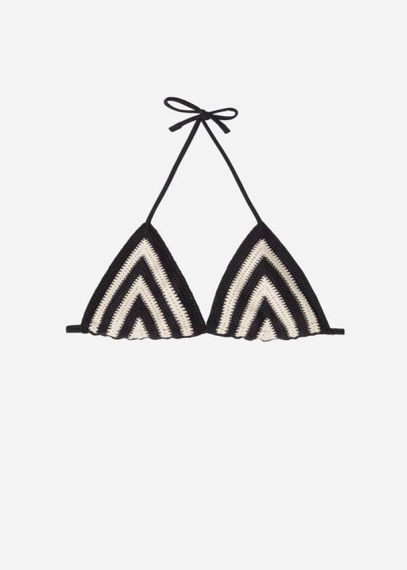 Calzedonia Triangle String Mumbai Bikinioberteile Damen Schwarz Beige | DE2138OR