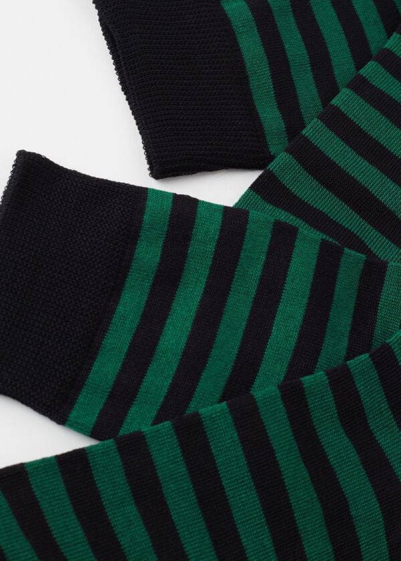 Calzedonia Two-Tone Gestreift Crew Socken Herren Grün | DE1314JJ