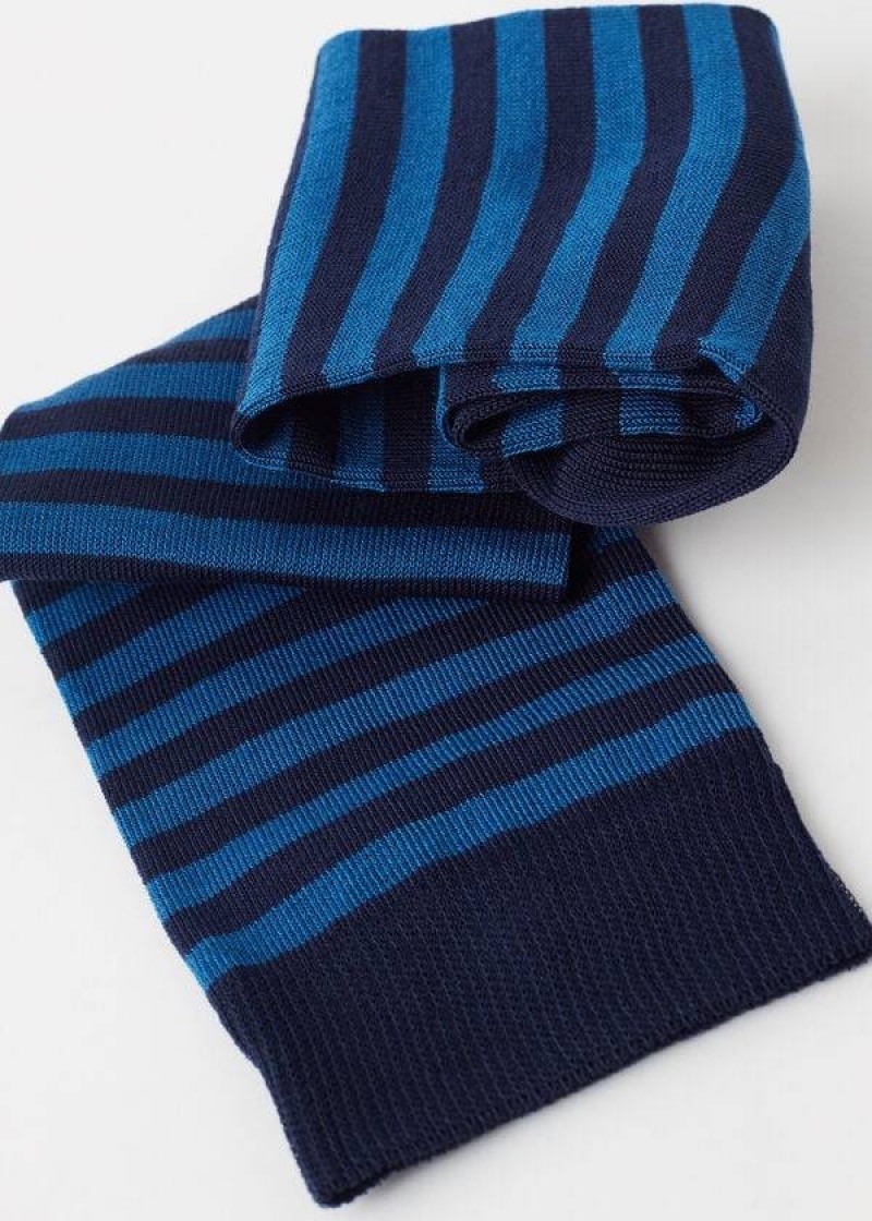 Calzedonia Two-Tone Gestreift Crew Socken Herren Blau | DE1313HK