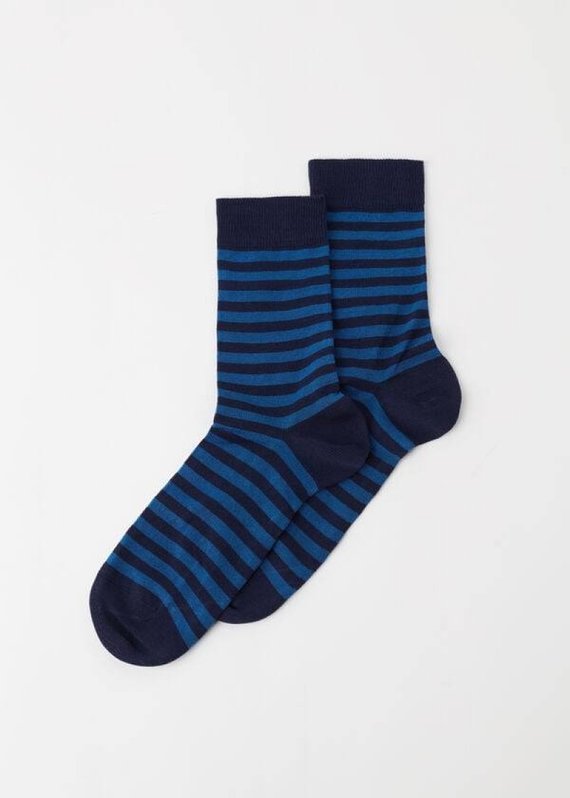 Calzedonia Two-Tone Gestreift Crew Socken Herren Blau | DE1313HK