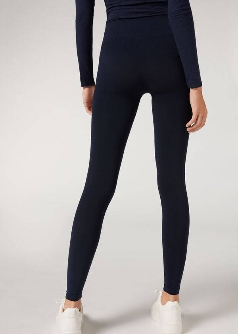 Calzedonia Ultra-Opaque Microfiber Leggings Damen Blau | DE1483RW