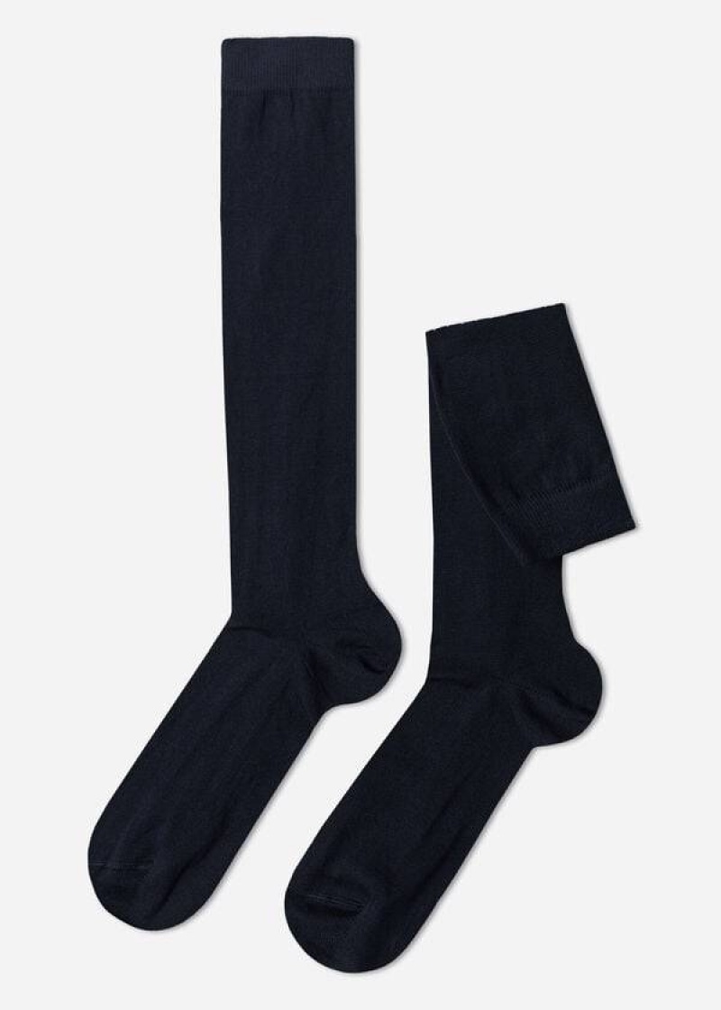 Calzedonia Warm Baumwoll Long Socken Herren Blau | DE1409IS