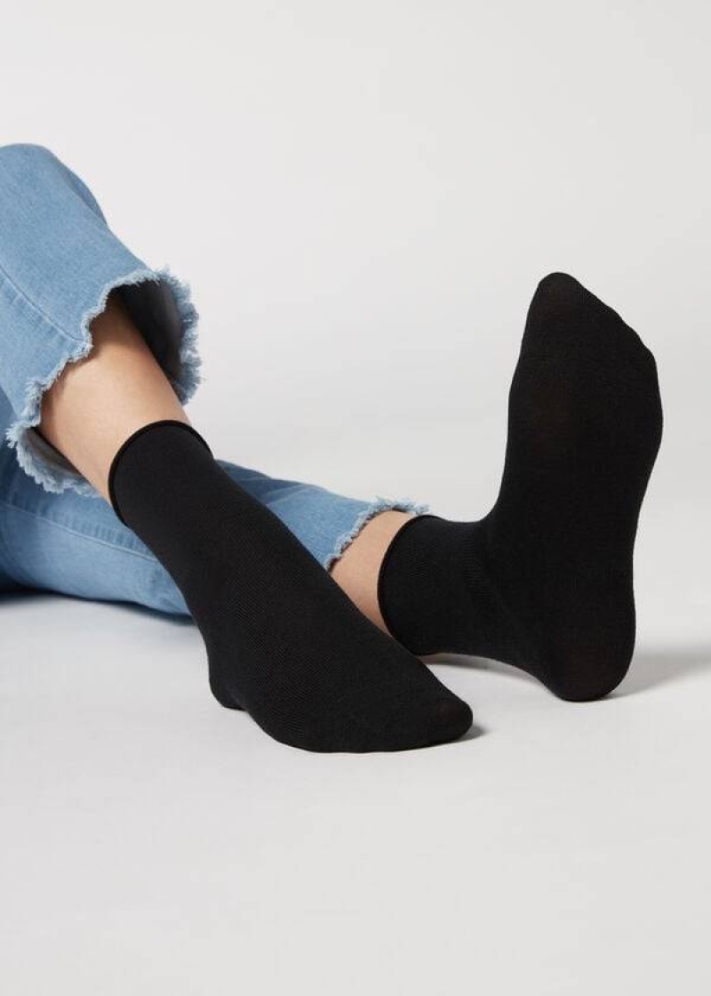 Calzedonia Wolle and Baumwoll Kurzes Socken Damen Schwarz | DE1632VD