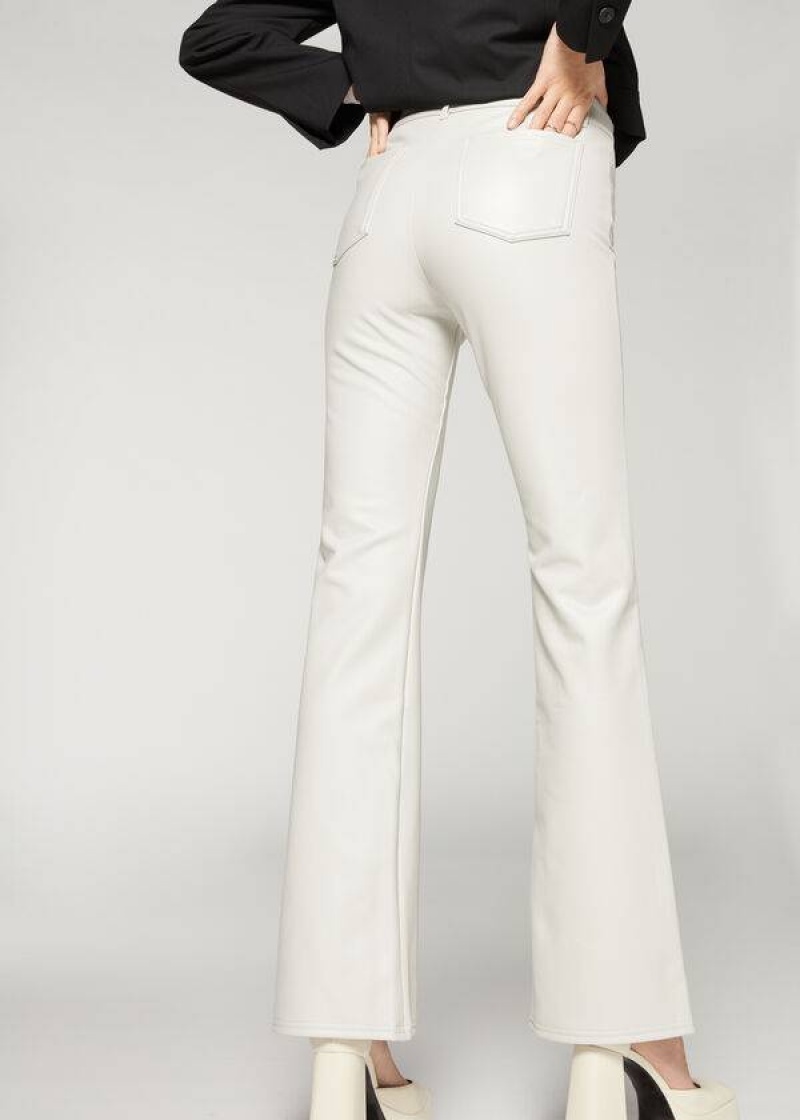 Calzedonia Zip and Button Coated Thermal Flared Leggings Damen Weiß | DE1480QZ